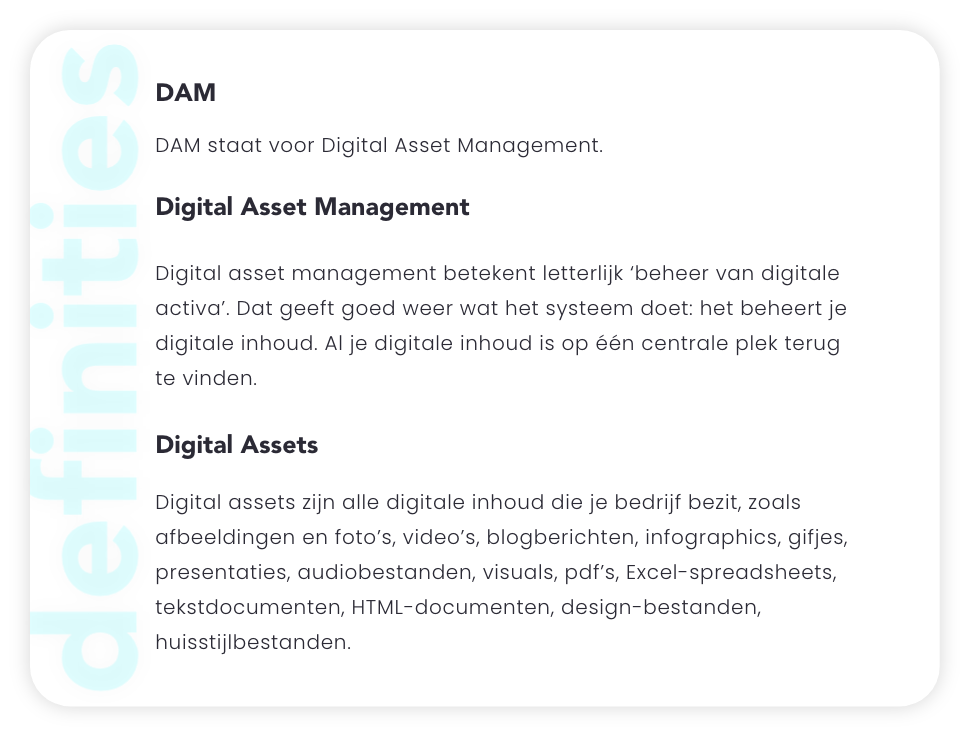 Definitie van DAM en digital assets